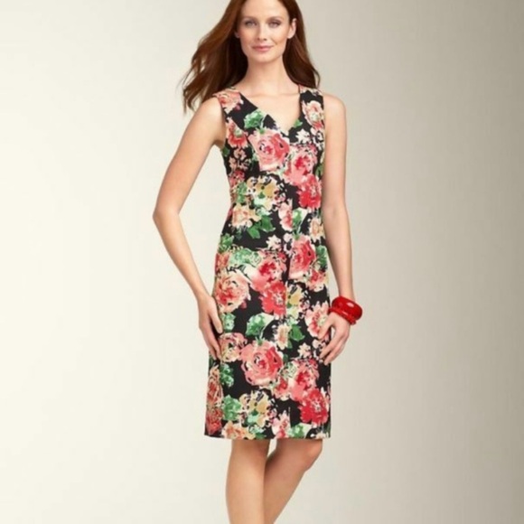 TALBOTS V neck Beautiful Floral Sleeveless Dress - Multicolor- Size 10 - Picture 1 of 5